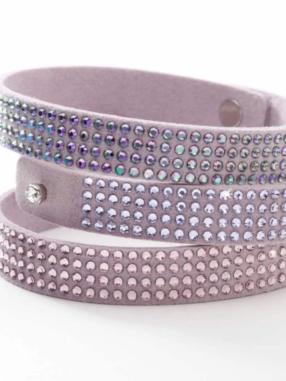 Lilac Vegan Suede Tri-Wrap Bracelet with Multicolor Crystals - Picture 3 of 3